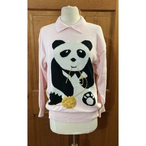 Bear With Us Panda Bear Sweater Vtg 80s Sz M Pink Cute Preppy Ted E. Bear
